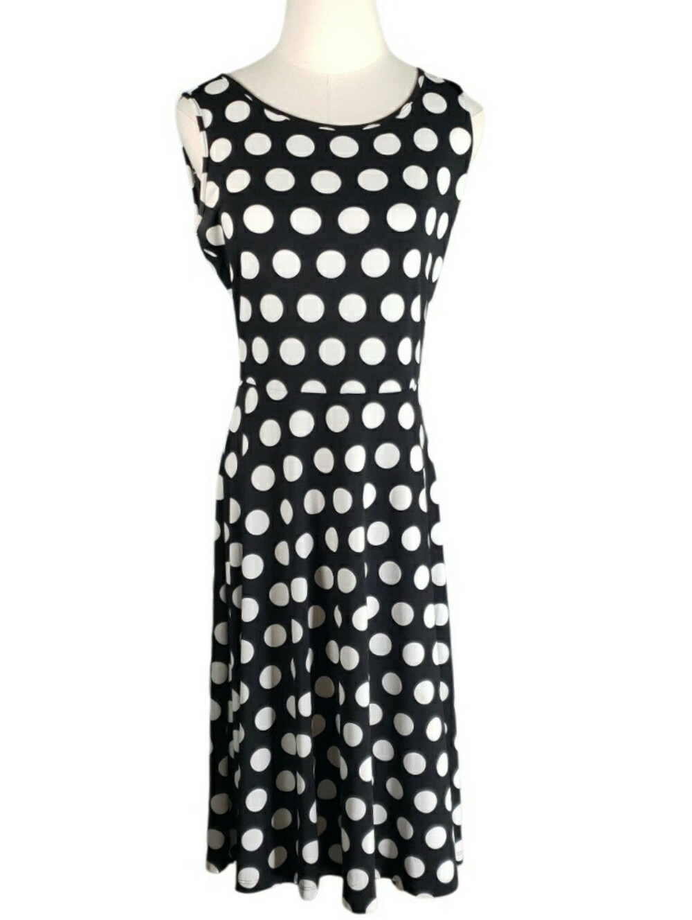 Newport News Classic Black & White Polka Dot Sleeveless Fit-and-Flare Dress 6